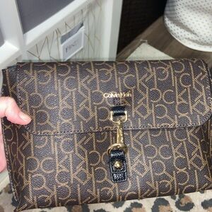 Calvin Klein Brown Monogram Logo Crossbody Bag with Gold Hardware